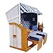 Produktbild Homelux Strandkorb Deluxe Polyrattan Sylt Ostsee Volllieger inkl. 4x Kissen XXL160cm Blau-Weiss Karo