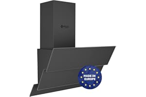 Wiggo Dunstabzugshaube 50cm kopffrei I Abluft Umluft Dunstabzug 300m³/h - LED Touch-Display 3 Stufen I Schräghaube inkl. Fettfilter & 2x Kohlefilter I Abzugshaube mit 3 teiliger Glasfront grau