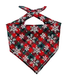 KUTKUT Dog Bandana | Christmas Buffalo Plaid Snowflake Pet Scarf | Triangle Bibs Kerchief | for Puppy, Small Medium Large Dogs & Cats