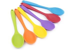 GELUODE 6 cucharas de silicona, cuchara de servir antiadherente, juego de utensilios de cocina de silicona resistente al calor para cocinar, hornear y mezclar