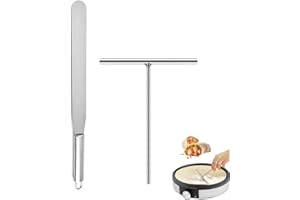 AGOGUE 2 pezzi di distributore per crepes in acciaio inox, accessori per crepes maker, per la casa, la cucina, la cottura, gli utensili da forno per la decorazione di torte (spatola + distributore di pasta)