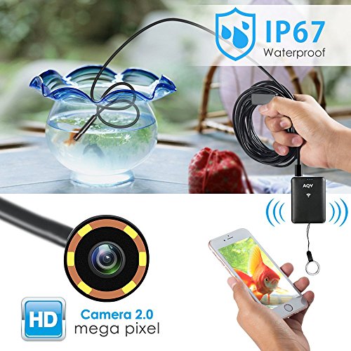 AQV Endoskop Kabelloses WiFi Endoskopkamera wasserdichte Inspektionskamera mit 2,0 Megapixel 720P HD halbsteife Kabel Boreskope Schlange kamera fÃ¼r Android und IOS Smartphone 5m