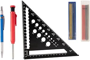 Beslands Zimmermannswinkel, Multifunktional Zimmererwinkel 18 cm Metrisch mit Tieflochmarker + Bleistiftminen Metall Aluminium mit Lineal Anschlagwinkel Streichmaß Winkelmesserfür Holzbearbeitung