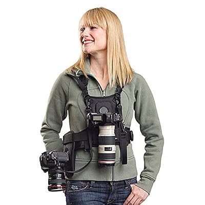 Nicama PRO Harnais de transport Photographe sangle de poitrine corps élastique réglable avec Côté Housse de caméra 1/4 "Vis pour 2 Appareils Photos Noir Canon Nikon Sony Sigma DSLR Caméra