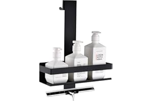 HomeHeng Shower Caddy Hanging, Bathroom Rustproof Hanging Basket with Hooks, Stainless Steel Shower Shelf for Hanging Glass Shower Enclosure Matte Black without Drilling