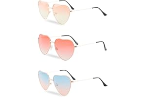 TSLRSA Occhiali Cuore 3 Paia Hippy Occhiali a Forma di Cuore Occhiali da Sole per Hippie Fancy Dress Accessorio, Cornice in Oro Rosa (Gradient Lens)