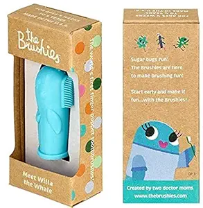 The Brushies Finger Toothbrush - BPA-Free, Ultra-Soft, Teether and Gum Massager Silicon Brush - Safe for Toddler and Baby (Blue)