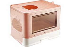 GENPLUS Bac à Litière Fermé pour Chat, Maison de Toilette, Plateau Amovible, Pelle, Brosse, pour Grand Chat, Capacité de Charge 15 kg,Anti-fuites,Grande Maison de Toilette Chat (48,5 * 36,5 * 38 cm Rose)
