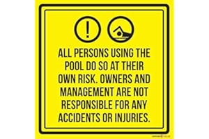 ELETINA Wall Signs Liability All Persons Using The Swimming Pool Do So At Their Own Risk. Spa Warning Sign Metal 12x12 Hotel Decorative Safety Hot Multi Chemicals Large Tub Person Accidents Aigns Management