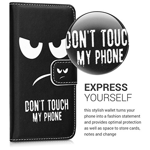 kwmobile HÃ¼lle fÃ¼r Apple iPhone 6/6S - Wallet Case Handy SchutzhÃ¼lle Kunstleder - Handycover KlapphÃ¼lle mit Kartenfach und StÃ¤nder Don't touch my Phone Design WeiÃŸ Schwarz