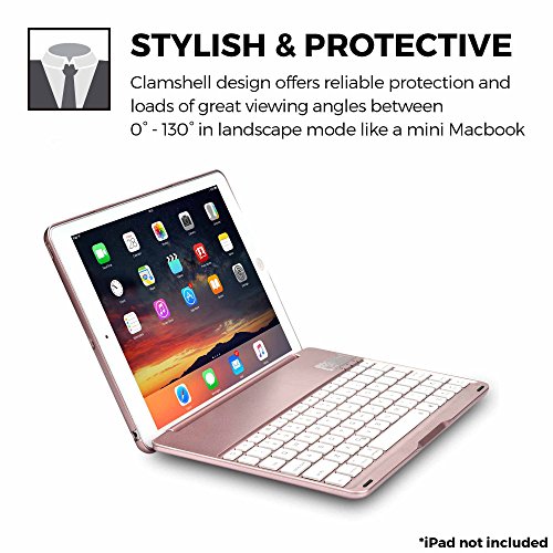 iPad 9.7 2017 / iPad Air 1 Tastaturhülle, COOPER NOTEKEE F8S tragbare QWERTY Bluetooth Funktastatur Hartschalen-Klapphülle mit 7 Hintergrundfarben (Roségold, Ruhezustand/Aktivieren-Funktion) - 3