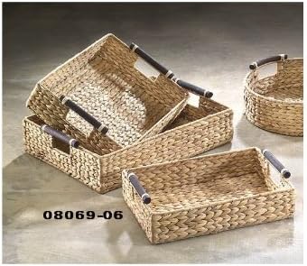 Locker rectangular tray rattan handles/water hyacinth set of 3