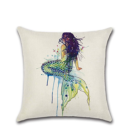Calcifer 45,7 x 45,7 cm (45 x 45 cm) die Meerjungfrau Robuster Baumwolle Leinen Überwurf Kissen Kontakte Fall Kissen für Home Sofa Deko (Set of 4) - 3