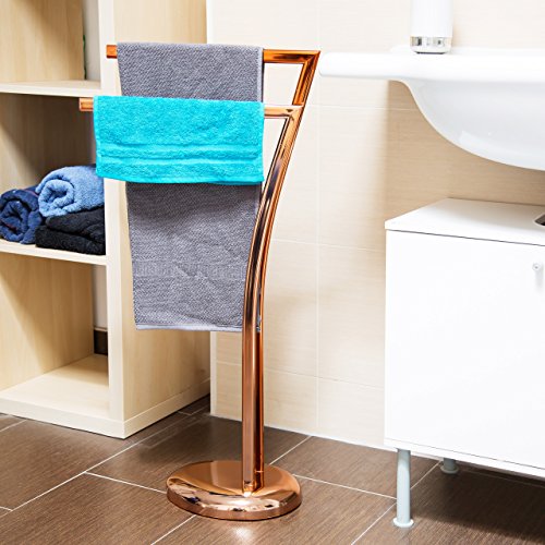 Relaxdays Handtuchhalter WIMEDO HxBxT: ca. 84 x 26 x 16 cm freistehender Handtuchständer in Kupfer mit 2 Handtuchstangen als dekoratives Badaccessoire für Handtücher und kleiner Kleiderbutler, kupfer - 2
