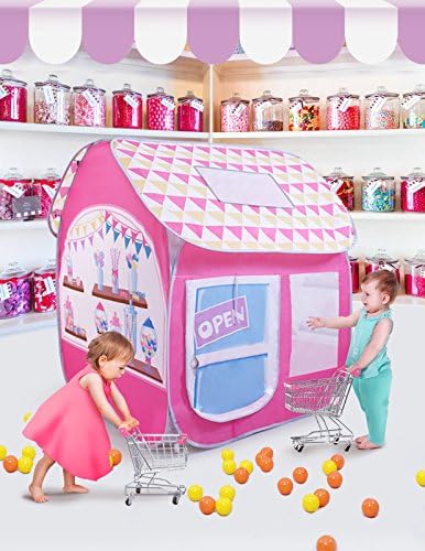 SUGAR Q® Breathable™ Extra Large Portable Folding Pop-Up Pink Yellow Candy Shop Pretend Play Tent Playhouse Play Hut Ball Pit Ball Pool Toy, Ideal for Kids Girls/Boys Birthday Gift Party Indoor/Outdoor Non-Toxic/Odor-Free