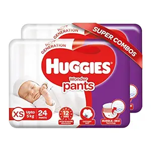 Huggies Wonder Pants Extra Small / New Born (XS / NB) Size Diaper Pants Combo Pack of 2, 24 Count, With Bubble Bed Technology For Comfort for Kids