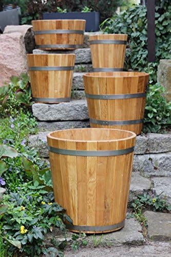 High-quality barrel, flower pot, wooden bucket from robust oak wood - available in many sizes (300 x 300 mm)