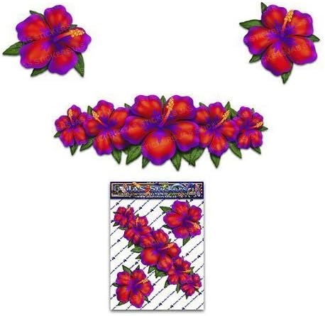 6 RED HIBISCUS FLOWER CAR STICKERS Tropical Small Vinyl Decal Pack For Laptop Luggage Bicycle Caravans Van Camper Trucks - ST00044_SML JAS Stickers