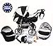 3-in-1 Travel System with Baby Pram, Car Seat, Pushchair & Accessories, Black & White