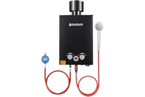 Camplux 6L Tankless Gasdurchlauferhitzer, Sofortig Gasdusche mit Regenkappe, 50mbar, Propangas/Butangas