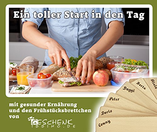 Frühstücksbrettchen / Brotzeitbrettchen mit Name oder Spruch – hochwertige Brandmalerei Gravur! Vesperbrettchen aus Buche, rechteckig L 220 x B120 x H 10 mm, glatt, mit abgerundeten Ecken - 2