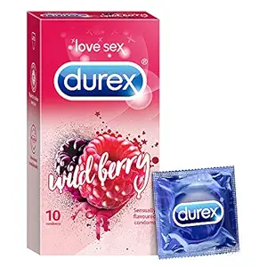 Durex Wildberry Flavoured Condoms for Men - 10 Count |Suitable for use with lubes & toys