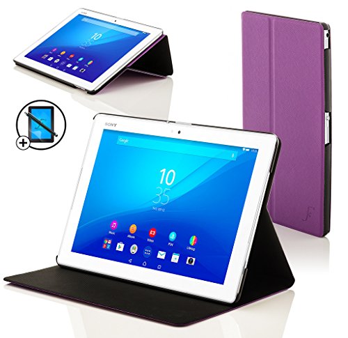 Forefront Cases® Neue Leder Hülle / Tasche / Case / Cover für Sony Xperia Z4 Tablet-PC (25,6 cm 10,1 zoll) SGP771 (Juni 2015) - Rundum-Geräteschutz und intelligente Auto-Sleep-Wake-Funktion mit 3-JAHRES-GARANTIE VON FOREFRONT CASES - inkl. Eingabestift und Displayschutz