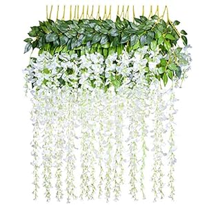 12 Piezas Flores Artificiales Plantas Decoración – YQing Seda Wisteria Artificial Flores Decoración para Boda Hogar