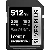 Lexar 512GB Silver Plus SD UhsI V30 U3 205MB/S Memory Card