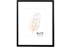 KAIWIN 8x10 Picture Frame Black 1 Pack, Wooden Poster Frame with white mat, 10x8 Picture Frames for Tabletop and Wall Mounting Display for Home, Office,Gallery,Holiday with Photos, Posters
