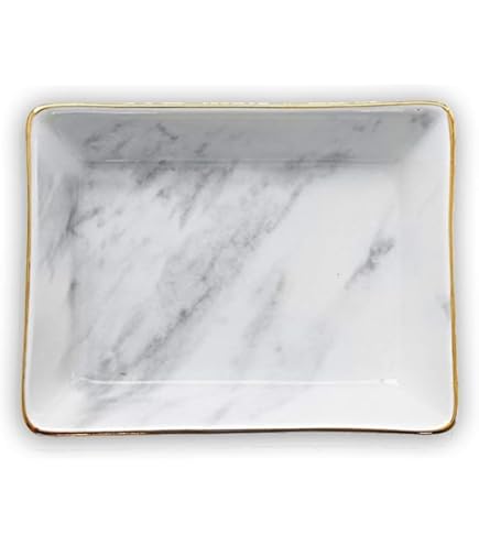 Bol/Plaque à Bijoux En Marbre Véritable - Porte-Bagues, Porte-Clés - Décoration Table De Nuit, Entrée - Cadeau Élégant