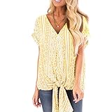 iHENGH Damen Top Bluse Lässig Mode T-Shirt Frühling Sommer Bequem Blusen Frauen Print Knot-Shirt Lose V Ausschnitt Kurzarmshirts