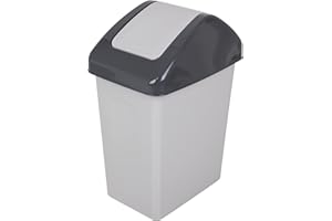BranQ - Home essential Cubo de basura Swing de 25 l con tapa oscilante en color gris, universal, plástico polipropileno sin BPA, 25 litros