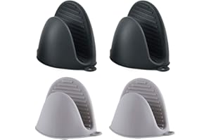 Ceqiny 2 Pares de Asas Silicona para ollas, agarraderas para ollas, agarres para cocinar Wok, Utensilios de Cocina, Mango de Silicona para ollas de Hierro Fundido, sartenes, planchas, Gris y Negro