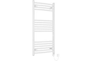 Warmehaus - Electric Heated Towel Rail Curved White Thermostatic Bathroom Towel Radiator - 1000x500mm