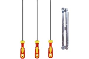 ACTIUSIS Lima per motosega, lima tonda per motosega, set di lime con manico e portalima, per motoseghe, sono disponibili 3 misure: 4,8 mm, 5,5 mm, 4,0 mm