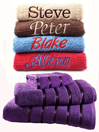 Personalised Embroidered Towels Ideal Gift Set ANY NAME | Face Cloth | Hand Towel | Bath Towel | Bath Sheet | Guest Towel Sets | Beach Swimming Towel | Supreme 100% Egyptian Cotton 550GSM (Bath Sheet, Aubergine)