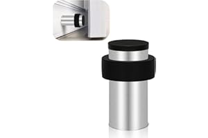 TOKPLNU Door Stops, Floor Wall Mounted Door Stopper Heavy Duty Stainless Steel Doorstop Silver Modern Tall Door Stop with Sound Dampening Rubber Bumper Floor Door Stoppers for Skirtings, 1pack