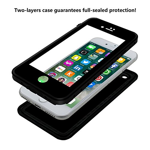 100% Waterproof iPhone 7 Case, Eonfine iPhone 7 Full-sealed Rubber Rugged Cover with Touch ID, Underwater IP68 Certificated Snow Dust Dirty Proof Case with Clear Sound for iPhone 7 4.7 Black