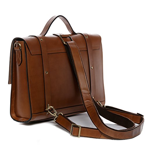 Scotch & Vain Aktentasche BOSTON DUO – Rucksack groß fit für 15.4″ mit Extra-Abtrennung- Laptoptasche festes Material – echt Sattelleder hellbraun-cognac - 4