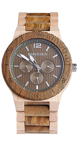 BS Handgemachtes Art- und Weisehlzernes Uhr-grnes Sandelholz und Ahorn mit Tagesdatum-Funktions-Quarz-Uhr-Uhr BNS-160E