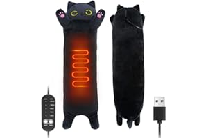 KBIBCK Electric Heating Pad for Period Pain Relief, 50 cm Long Cat Plush Body Toy, USB Powered Menstrual Heating Pad, Black Cat Stuffed Animal Soft Plush Electric Heat Pads for Women Kids Girls Mum