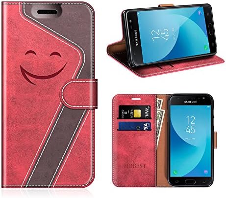 Mobest Smiley Leather Case / Wallet Stand Cover for Samsung Galaxy J7 2017, Red/Dark Violet