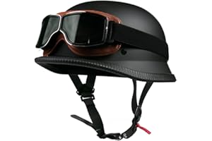 BEYSWAGE Retro-Halbhelm DOT/ECE-Zertifizierter Moped Helm Mit Brille ABS-Helmkörper Für Erwachsene Herren Damen Einstellbar Schnellverschluss-Gurt für Moped Cruiser Biker (55~60CM)