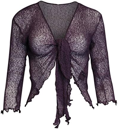 Women Plain Super Stretch Knitted Tie up Cardigan Bolero Shrug Open Cardigan (ONE Size FITS All)