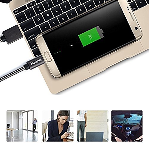 Hunletai C  ble Micro USB   1m 3 3ft  Lot de 2     Cable Chargeur M  tal Cordon Charge   Synchro Ultime Rapide pour Samsung Galaxy S7 Edge S6 S5 S4 S3  Nokia Huawei  Nexus  LG  Sony  HTC  Appareils Android - Gris