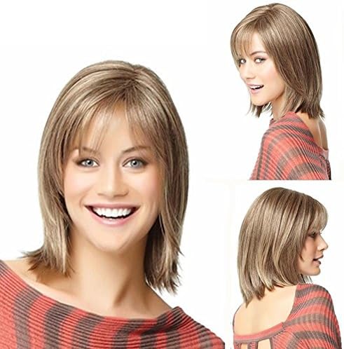 Meydlee Wig Hot Sale Natural Looking Brown Mix Blonde Color Straight Short Hair Synthetic Full Wig for Women