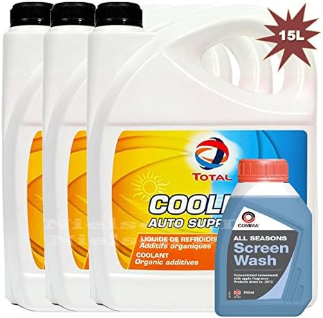 Total Coolelf Auto Supra Coolant Antifreeze 3x5L=15L + Comma Concentrated Screen Wash 500ML