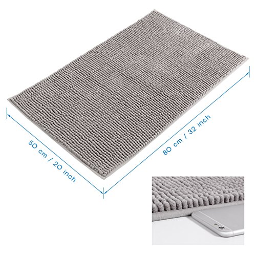 Lifewit Rutschfeste Badematte 50x80cm Badteppich aus Mikrofaser Chenille Teppich für Badezimmer Grau - 4
