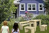 Kindersitzgruppe mit Kindertisch zwei Stühlen und Bank aus Holz FSC unbehandelt von Gartenpirat® - 2